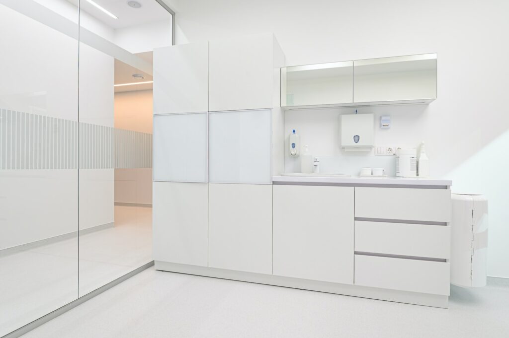 White medical furniture in dentistry office